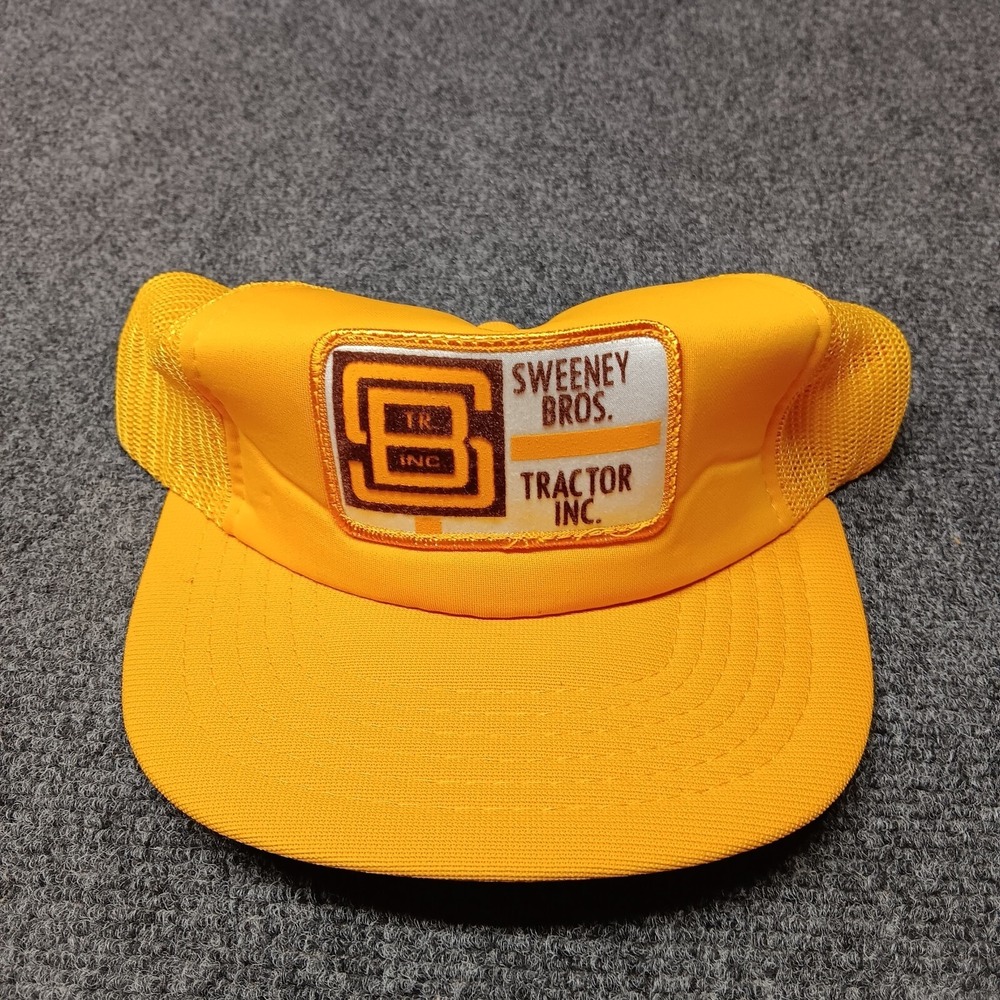 Vintage Sweeney‎ Bros Tractor INC Trucker Hat Yellow Mesh 90s Y2K Cap Patch Logo